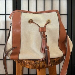 Spartina 449 Vivian Drawstring Woven Cream/ Saddle Brown | EUC